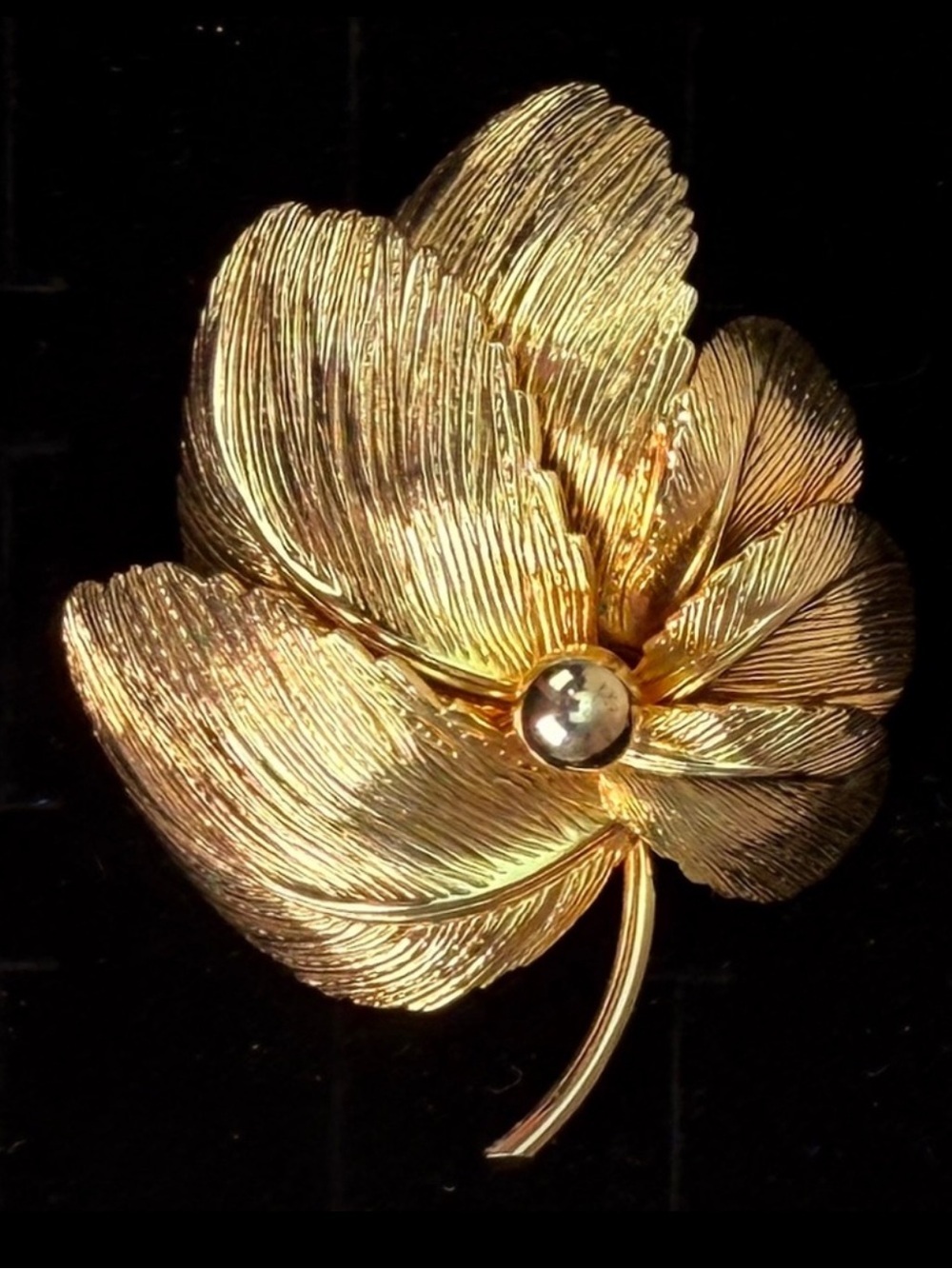 Vintage Goldtone Layered Leaf Flower Brooch Statement Floral Pin